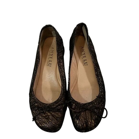 Anyi Lu shoes women's 37 US 7 black bronze lace made in Italy short wedge - Picture 1 of 7